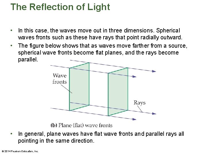 The Reflection of Light • In this case, the waves move out in three