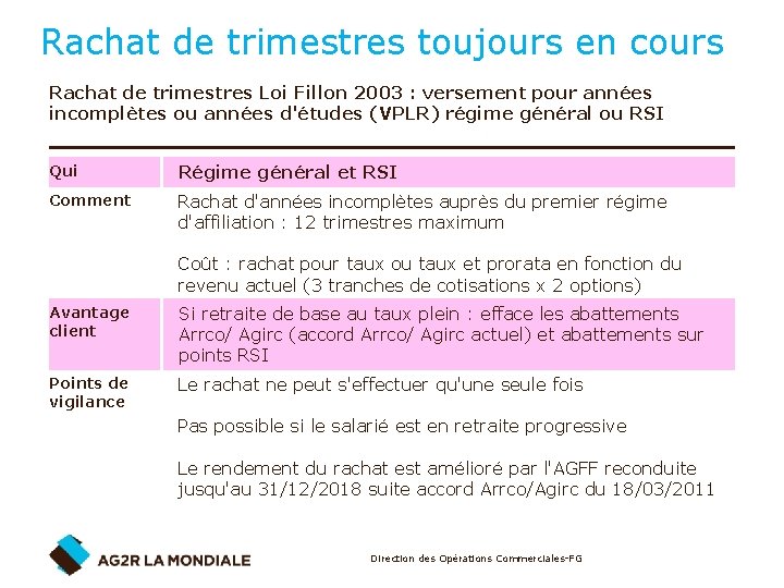 Rachat de trimestres toujours en cours Rachat de trimestres Loi Fillon 2003 : versement