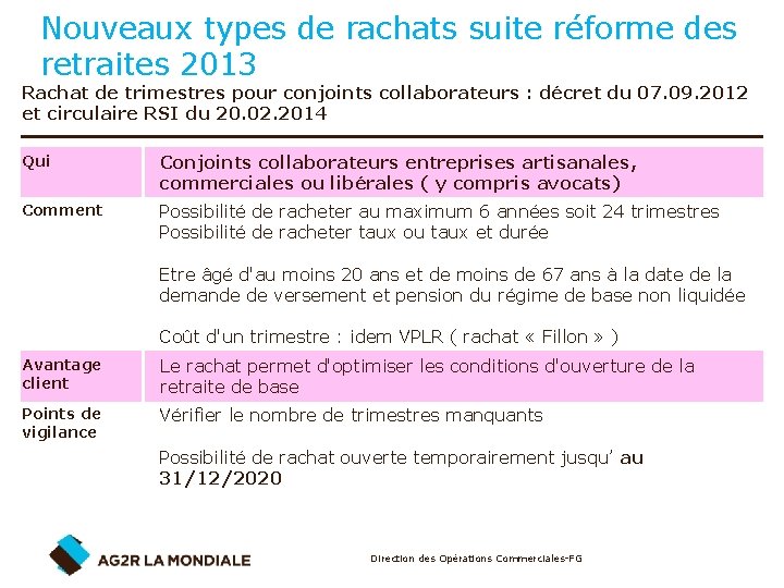 Nouveaux types de rachats suite réforme des retraites 2013 Rachat de trimestres pour conjoints