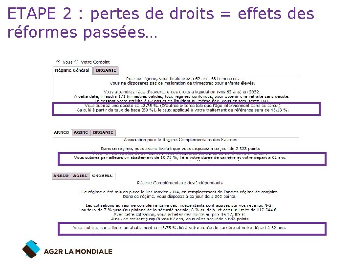 ETAPE 2 : pertes de droits = effets des réformes passées… 