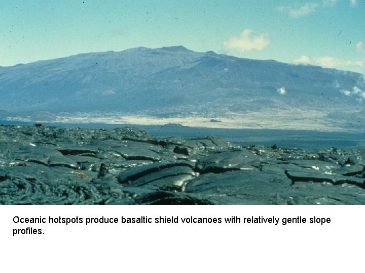 Oceanic hotspots produce basaltic shield volcanoes with relatively gentle slope profiles. 