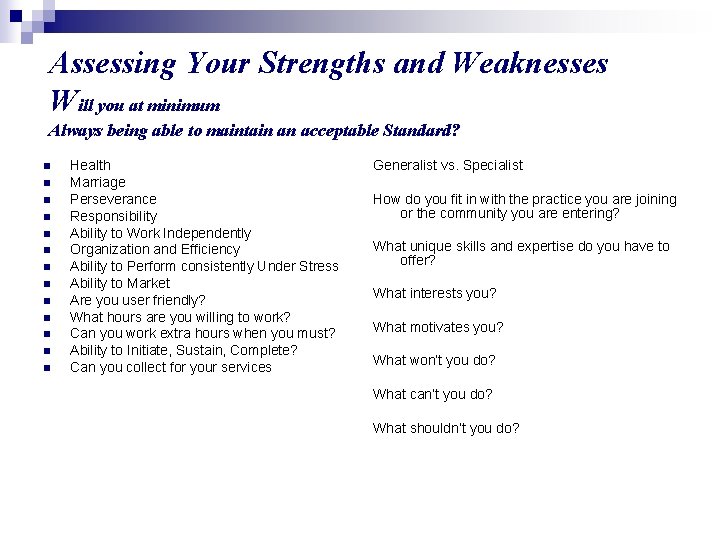 Assessing Your Strengths and Weaknesses Will you at minimum Always being able to maintain