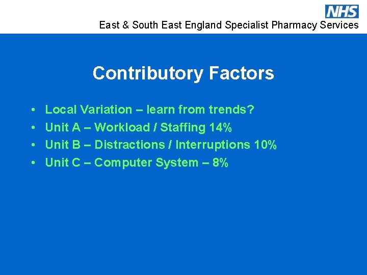 East & South East England Specialist Pharmacy Services Contributory Factors • • Local Variation