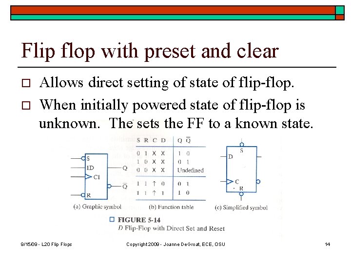 Flip flop with preset and clear o o Allows direct setting of state of