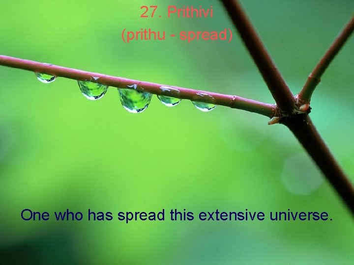 27. Prithivi (prithu - spread) One who has spread this extensive universe. 