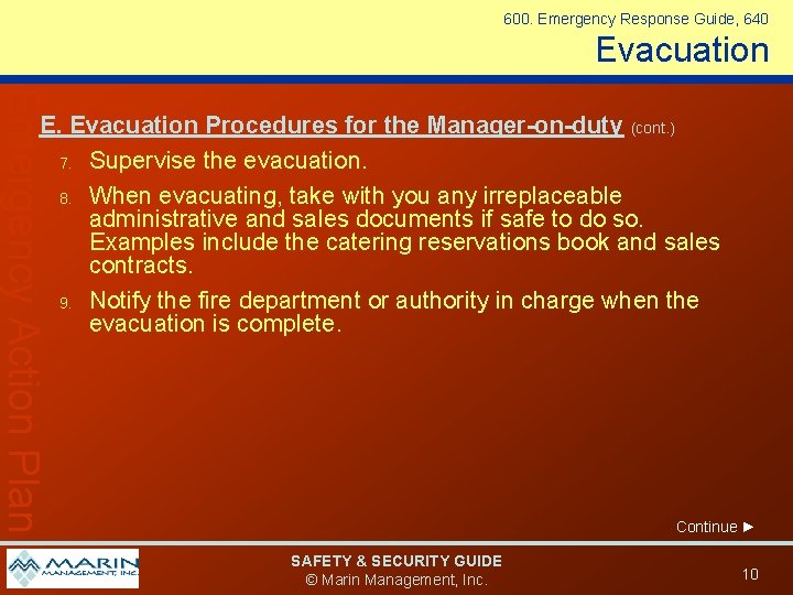 600. Emergency Response Guide, 640 Evacuation Emergency Action Plan E. Evacuation Procedures for the