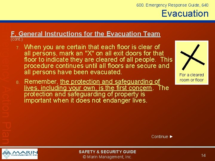 600. Emergency Response Guide, 640 Evacuation Emergency Action Plan F. General Instructions for the