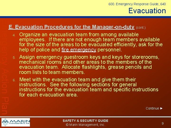 600. Emergency Response Guide, 640 Evacuation Emergency Action Plan E. Evacuation Procedures for the