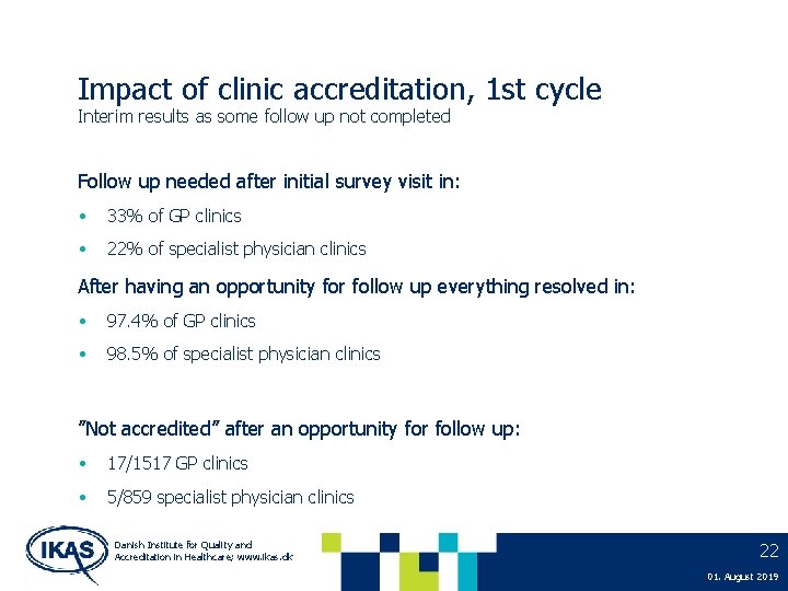 Impact of clinic accreditation, 1 st cycle Interim results as some follow up not