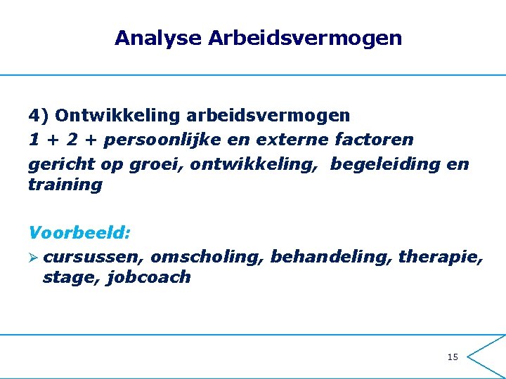 Analyse Arbeidsvermogen 4) Ontwikkeling arbeidsvermogen 1 + 2 + persoonlijke en externe factoren gericht