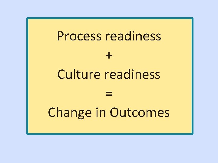 Process readiness + Culture readiness = Change in Outcomes 
