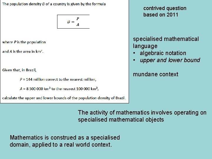 contrived question based on 2011 specialised mathematical language • algebraic notation • upper and