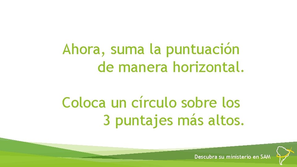 Ahora, suma la puntuación de manera horizontal. Coloca un círculo sobre los 3 puntajes