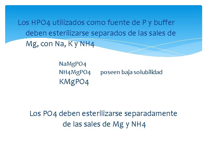 Los HPO 4 utilizados como fuente de P y buffer deben esterilizarse separados de