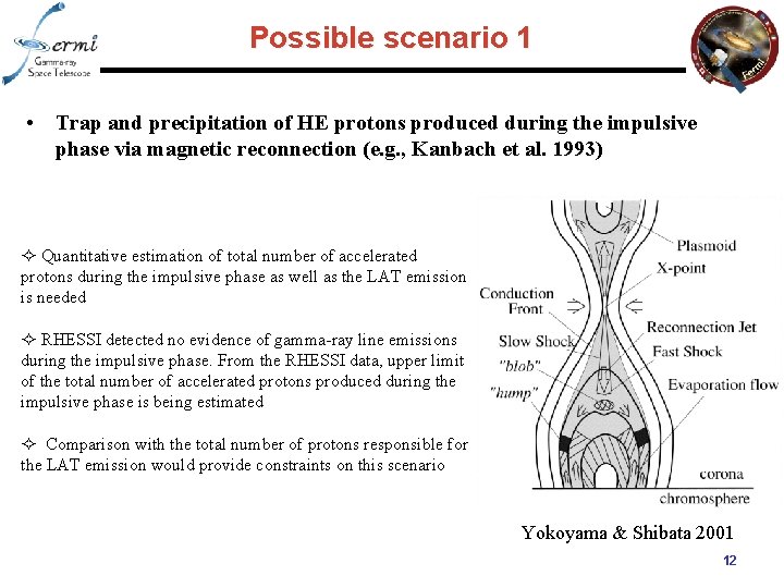 Possible scenario 1 • Trap and precipitation of HE protons produced during the impulsive