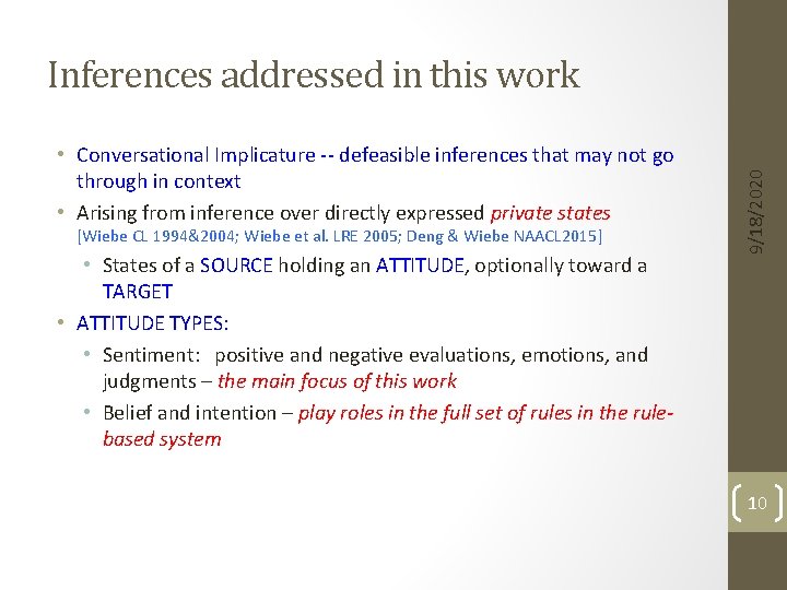  • Conversational Implicature -- defeasible inferences that may not go through in context