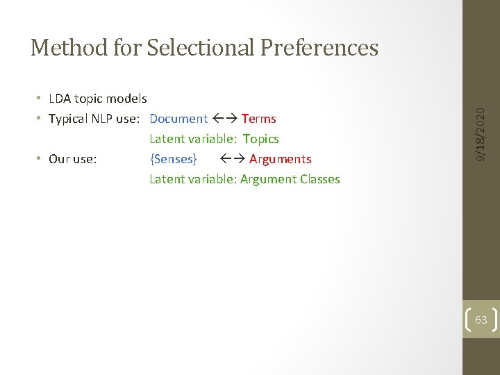  • LDA topic models • Typical NLP use: Document Terms Latent variable: Topics
