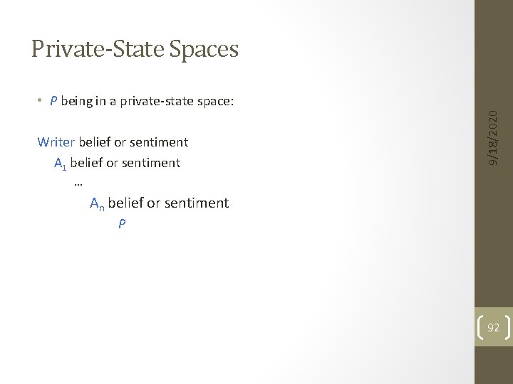 Private-State Spaces Writer belief or sentiment A 1 belief or sentiment 9/18/2020 • P