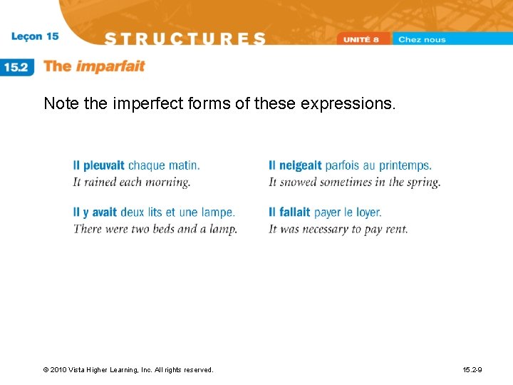 Note the imperfect forms of these expressions. © 2010 Vista Higher Learning, Inc. All