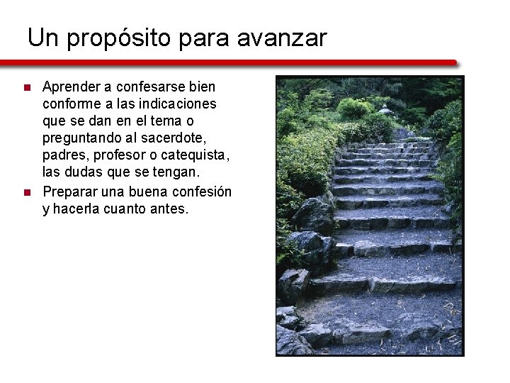 Un propósito para avanzar n n Aprender a confesarse bien conforme a las indicaciones