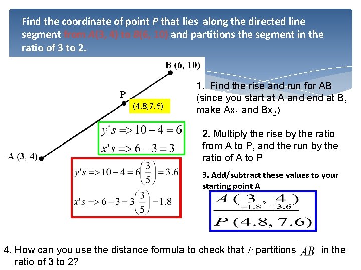 Find the coordinate of point P that lies along the directed line segment from