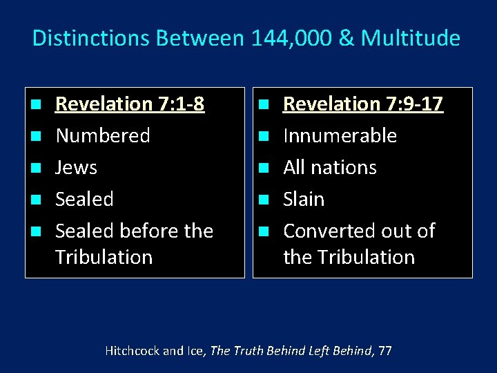 Distinctions Between 144, 000 & Multitude n n n Revelation 7: 1 -8 Numbered