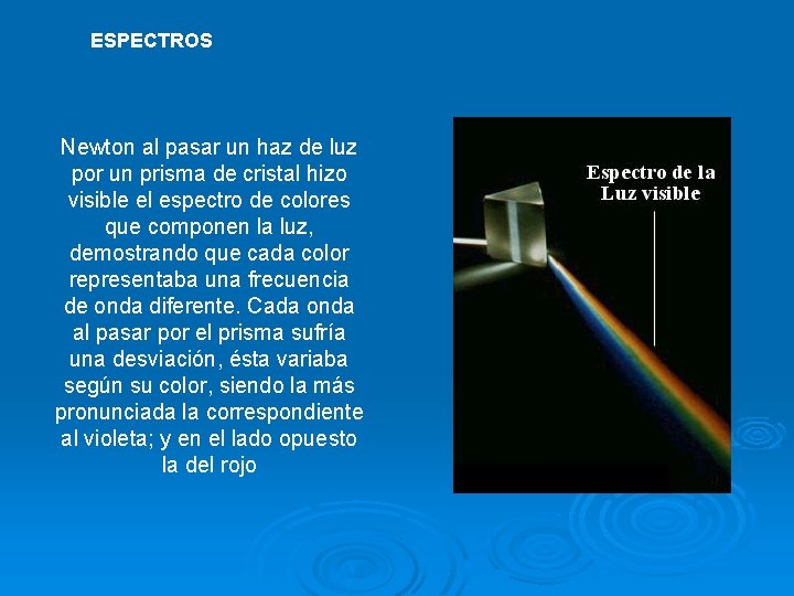 ESPECTROS Newton al pasar un haz de luz por un prisma de cristal hizo