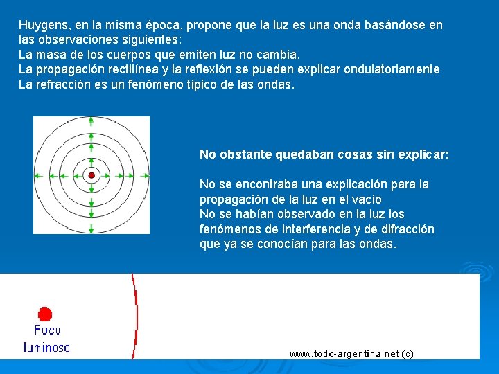 Huygens, en la misma época, propone que la luz es una onda basándose en