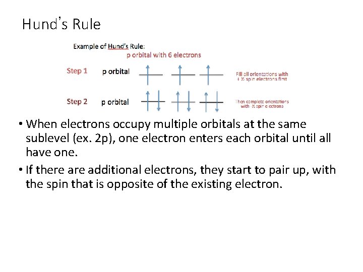 Hund’s Rule • When electrons occupy multiple orbitals at the same sublevel (ex. 2
