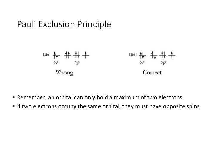 Pauli Exclusion Principle • Remember, an orbital can only hold a maximum of two