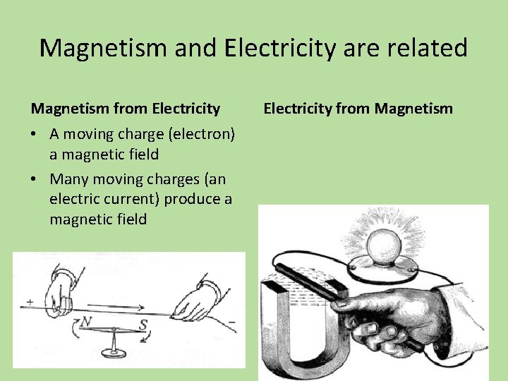 Magnetism and Electricity are related Magnetism from Electricity • A moving charge (electron) a