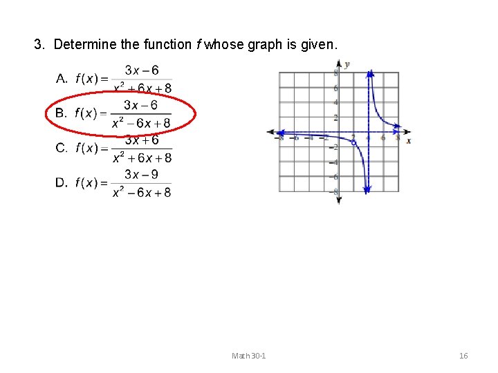 3. Determine the function f whose graph is given. Math 30 -1 16 