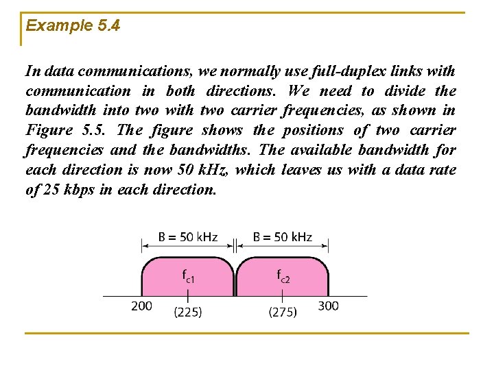 Example 5. 4 In data communications, we normally use full-duplex links with communication in