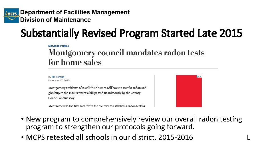 Substantially Revised Program Started Late 2015 • New program to comprehensively review our overall