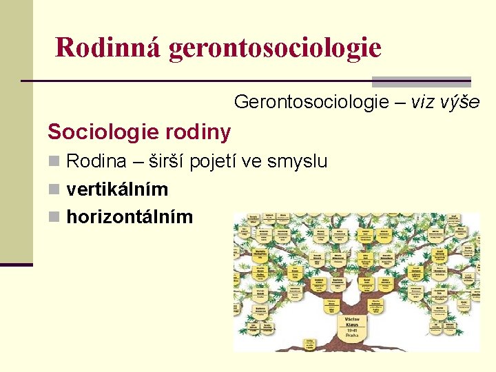 Rodinná gerontosociologie Gerontosociologie – viz výše Sociologie rodiny n Rodina – širší pojetí ve