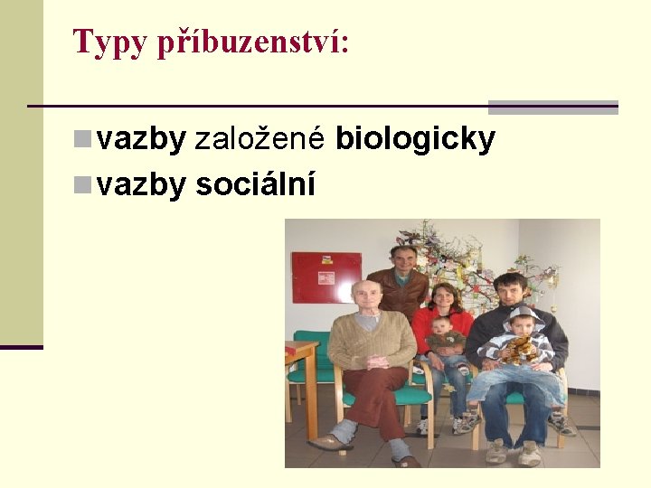 Typy příbuzenství: n vazby založené biologicky n vazby sociální 