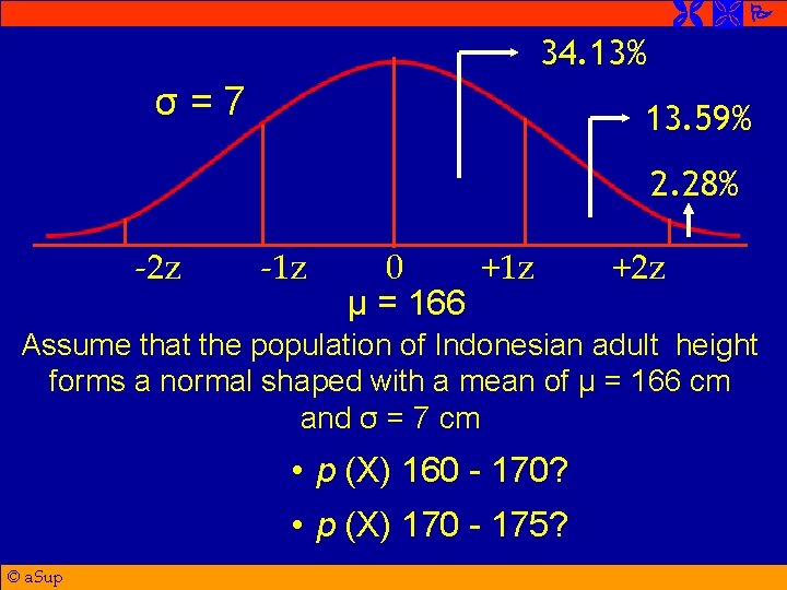  34. 13% σ=7 13. 59% 2. 28% -2 z -1 z 0 +1