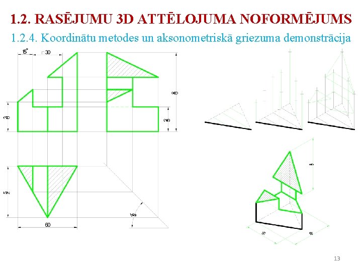 1. 2. RASĒJUMU 3 D ATTĒLOJUMA NOFORMĒJUMS 1. 2. 4. Koordinātu metodes un aksonometriskā