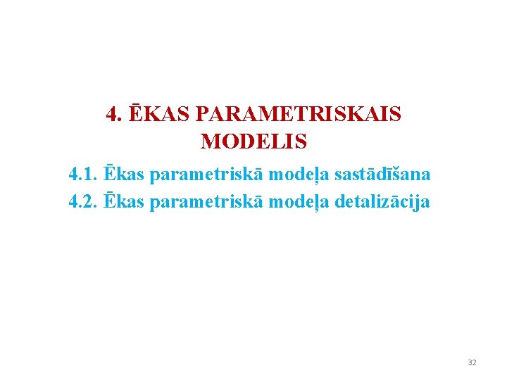 4. ĒKAS PARAMETRISKAIS MODELIS 4. 1. Ēkas parametriskā modeļa sastādīšana 4. 2. Ēkas parametriskā