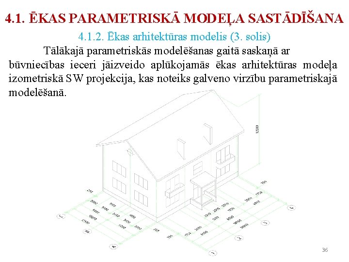 4. 1. ĒKAS PARAMETRISKĀ MODEĻA SASTĀDĪŠANA 4. 1. 2. Ēkas arhitektūras modelis (3. solis)