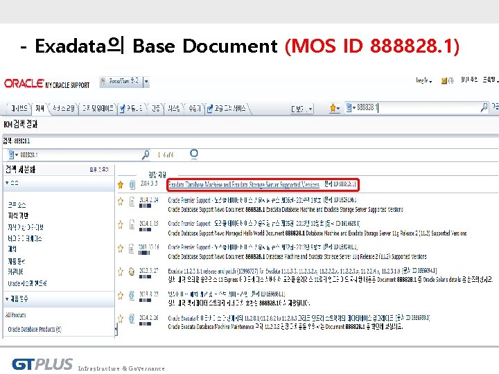 - Exadata의 Base Document (MOS ID 888828. 1) Infrastructure & Governance 