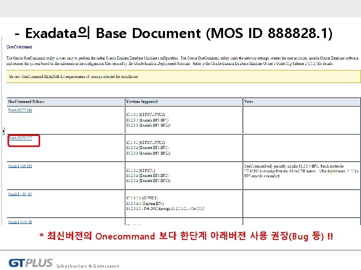 - Exadata의 Base Document (MOS ID 888828. 1) * 최신버전의 Onecommand 보다 한단계 아래버전