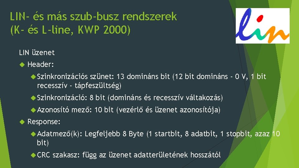 LIN- és más szub-busz rendszerek (K- és L-line, KWP 2000) LIN üzenet Header: Szinkronizációs