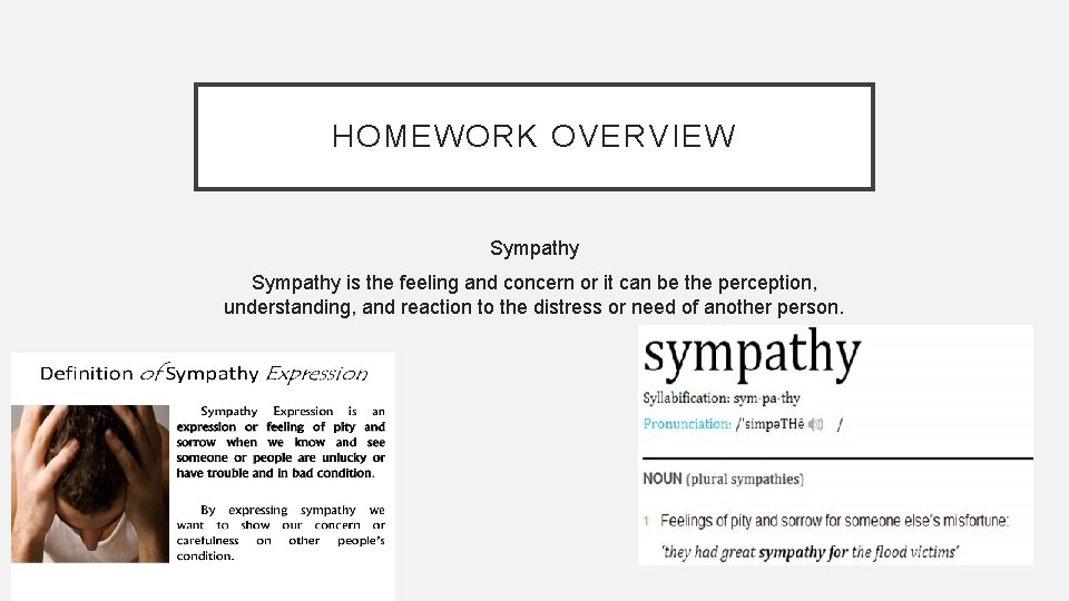 HOMEWORK OVERVIEW Sympathy is the feeling and concern or it can be the perception,