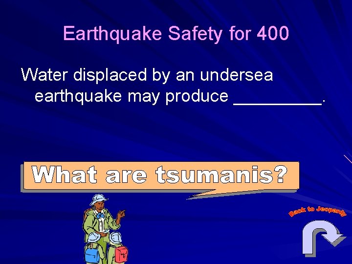 Earthquake Safety for 400 Water displaced by an undersea earthquake may produce _____. 