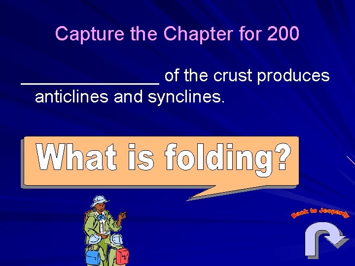 Capture the Chapter for 200 _______ of the crust produces anticlines and synclines. 