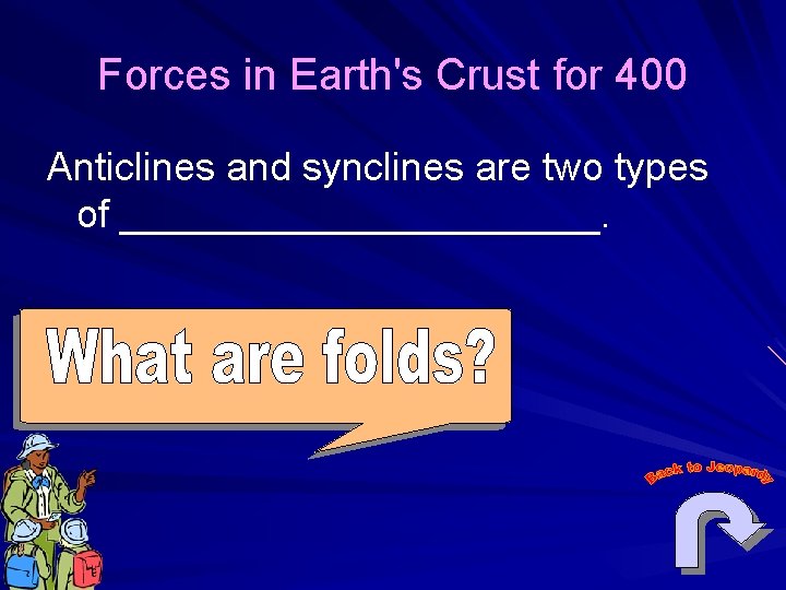 Forces in Earth's Crust for 400 Anticlines and synclines are two types of ___________.