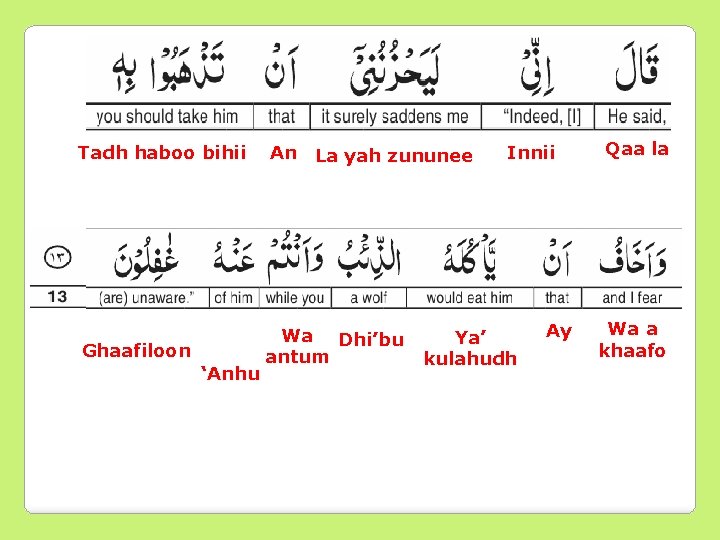 Tadh haboo bihii An Ghaafiloon Wa Dhi’bu antum ‘Anhu La yah zununee Innii Ya’