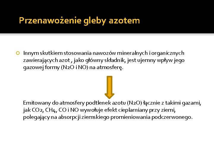 Przenawożenie gleby azotem Innym skutkiem stosowania nawozów mineralnych i organicznych zawierających azot , jako