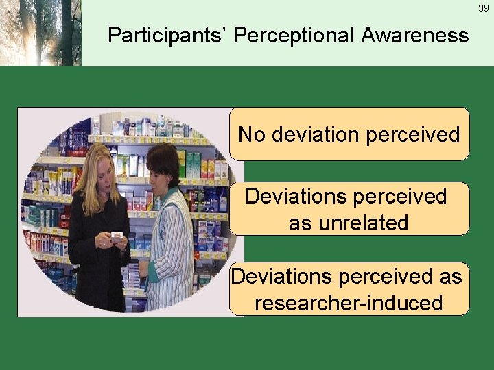 39 Participants’ Perceptional Awareness No deviation perceived Deviations perceived as unrelated Deviations perceived as